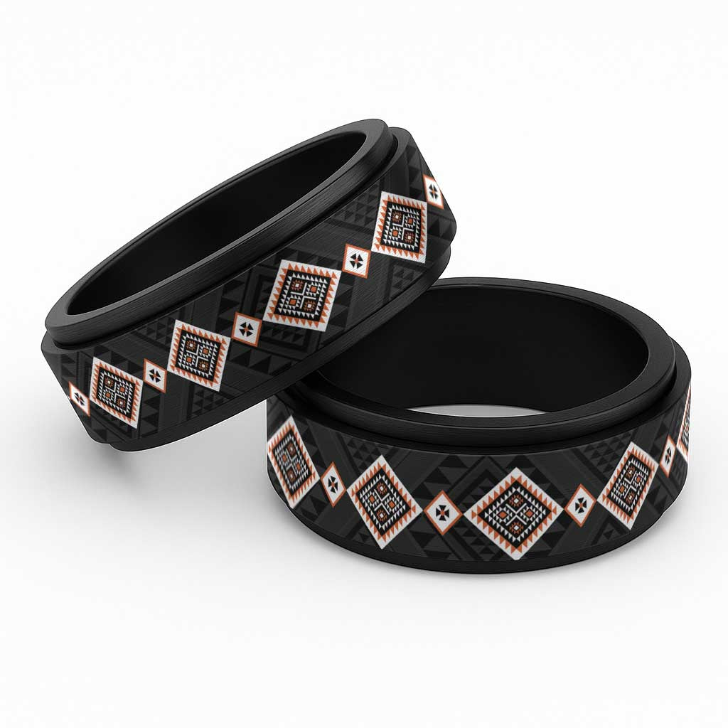 Orange Niho Taniwha Mix Poutama Spinner Ring Unique Taniko Aotearoa LT01 Black Orange - Polynesian Pride
