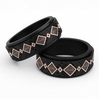 Orange Niho Taniwha Mix Poutama Spinner Ring Unique Taniko Aotearoa LT01 Black Orange - Polynesian Pride