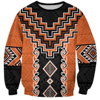Orange Niho Taniwha Mix Poutama Sweatshirt Unique Taniko Aotearoa LT01 Unisex Orange - Polynesian Pride