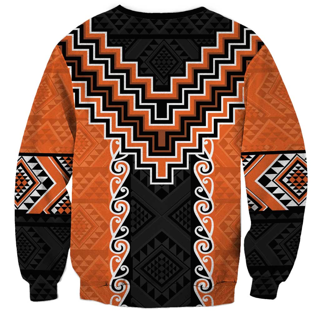 Orange Niho Taniwha Mix Poutama Sweatshirt Unique Taniko Aotearoa LT01 - Polynesian Pride
