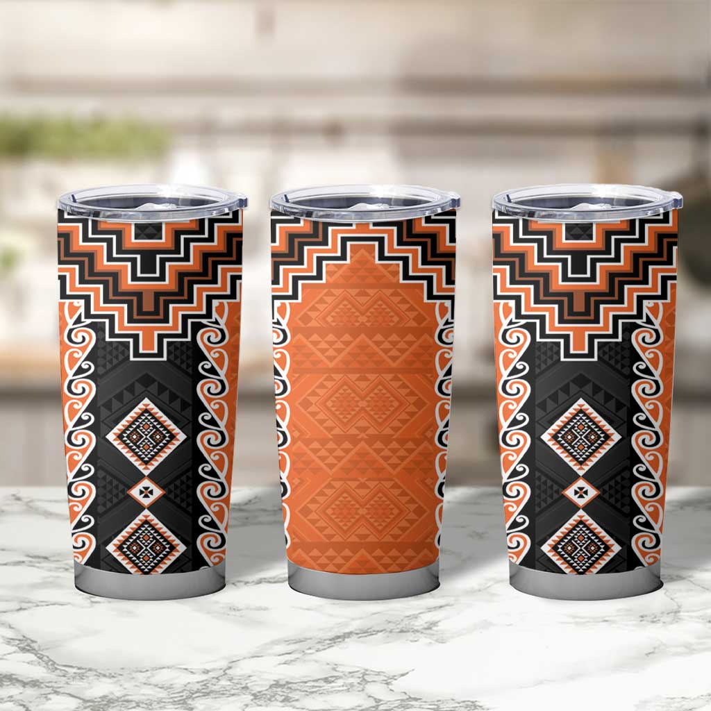 Orange Niho Taniwha Mix Poutama Tumbler Cup Unique Taniko Aotearoa LT01 - Polynesian Pride