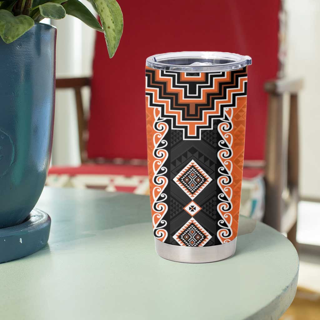 Orange Niho Taniwha Mix Poutama Tumbler Cup Unique Taniko Aotearoa LT01 - Polynesian Pride