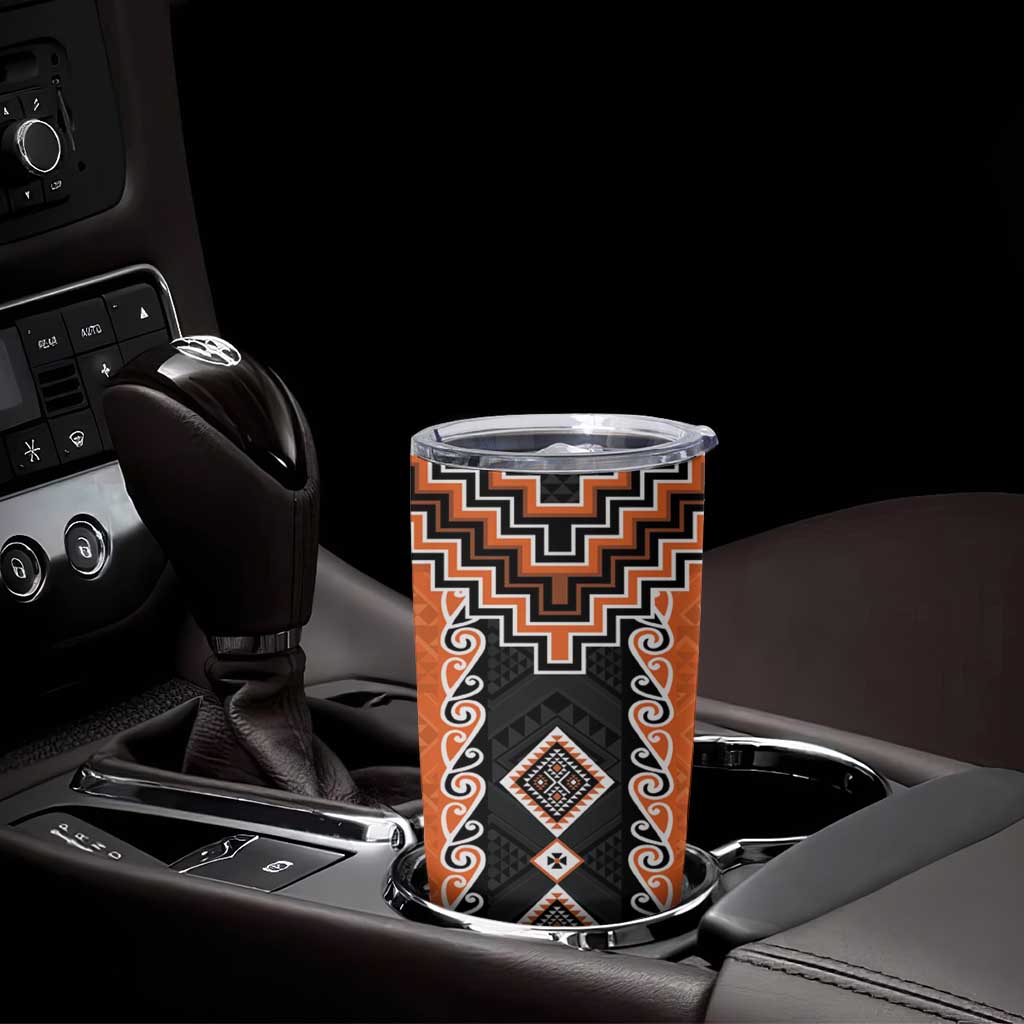 Orange Niho Taniwha Mix Poutama Tumbler Cup Unique Taniko Aotearoa LT01 - Polynesian Pride