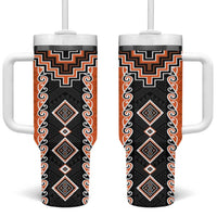 Orange Niho Taniwha Mix Poutama Tumbler With Handle Unique Taniko Aotearoa LT01 One Size: 40 oz Orange - Polynesian Pride