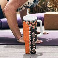 Orange Niho Taniwha Mix Poutama Tumbler With Handle Unique Taniko Aotearoa LT01 - Polynesian Pride