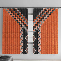 Orange Niho Taniwha Mix Poutama Window Curtain Unique Taniko Aotearoa LT01 With Hooks Orange - Polynesian Pride
