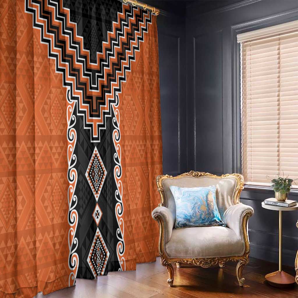 Orange Niho Taniwha Mix Poutama Window Curtain Unique Taniko Aotearoa LT01 - Polynesian Pride