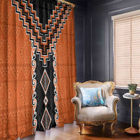 Orange Niho Taniwha Mix Poutama Window Curtain Unique Taniko Aotearoa LT01 - Polynesian Pride