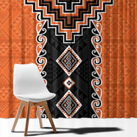 Orange Niho Taniwha Mix Poutama Window Curtain Unique Taniko Aotearoa LT01 - Polynesian Pride