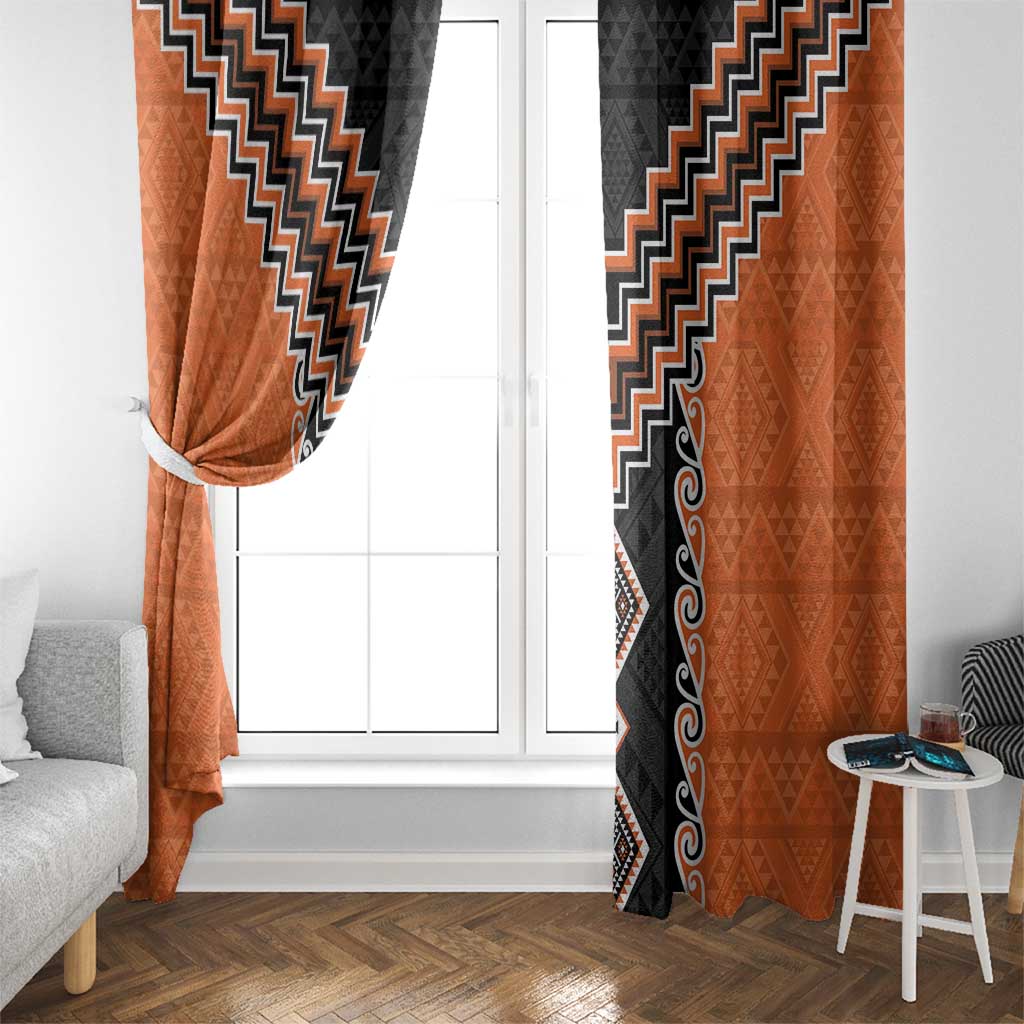 Orange Niho Taniwha Mix Poutama Window Curtain Unique Taniko Aotearoa LT01 - Polynesian Pride