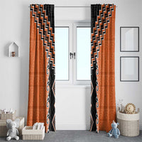 Orange Niho Taniwha Mix Poutama Window Curtain Unique Taniko Aotearoa LT01 - Polynesian Pride