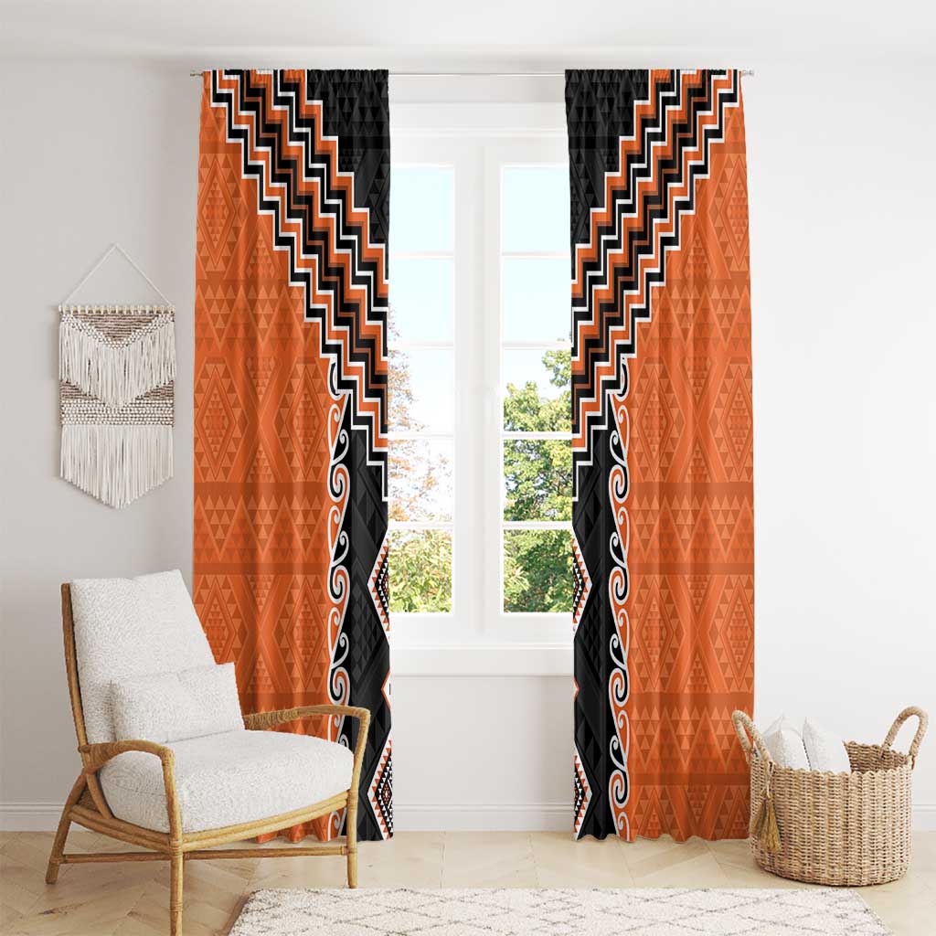 Orange Niho Taniwha Mix Poutama Window Curtain Unique Taniko Aotearoa LT01 - Polynesian Pride