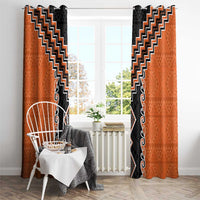 Orange Niho Taniwha Mix Poutama Window Curtain Unique Taniko Aotearoa LT01 - Polynesian Pride
