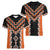 Orange Niho Taniwha Mix Poutama Women V-Neck T-Shirt Unique Taniko Aotearoa