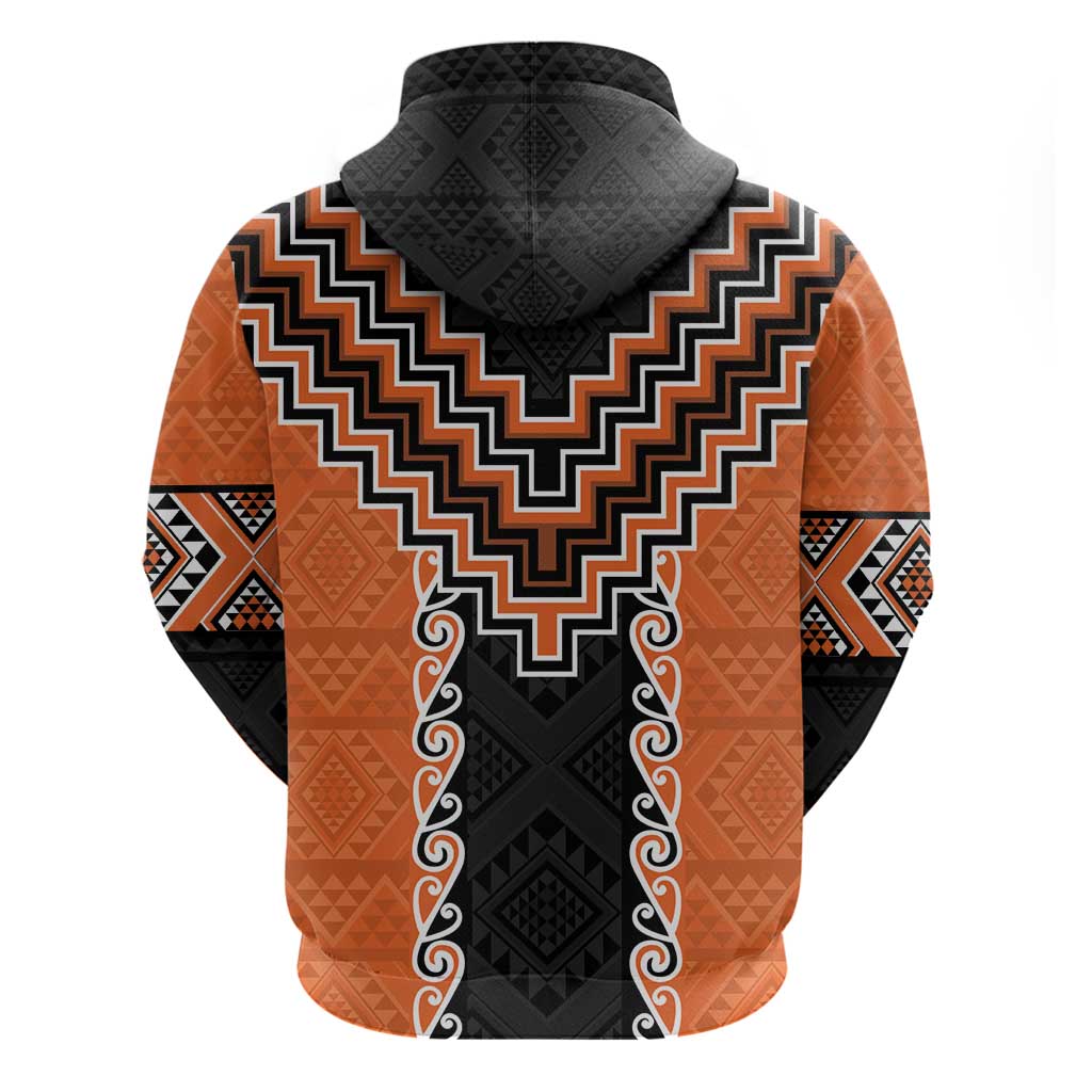 Orange Niho Taniwha Mix Poutama Zip Hoodie Unique Taniko Aotearoa LT01 - Polynesian Pride