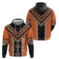 Orange Niho Taniwha Mix Poutama Zip Hoodie Unique Taniko Aotearoa LT01 - Polynesian Pride
