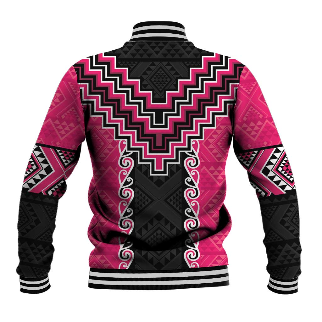 Pink Niho Taniwha Mix Poutama Baseball Jacket Unique Taniko Aotearoa LT01 - Polynesian Pride