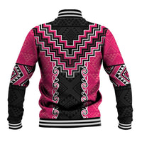 Pink Niho Taniwha Mix Poutama Baseball Jacket Unique Taniko Aotearoa LT01 - Polynesian Pride