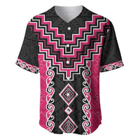 Pink Niho Taniwha Mix Poutama Baseball Jersey Unique Taniko Aotearoa LT01 Pink - Polynesian Pride
