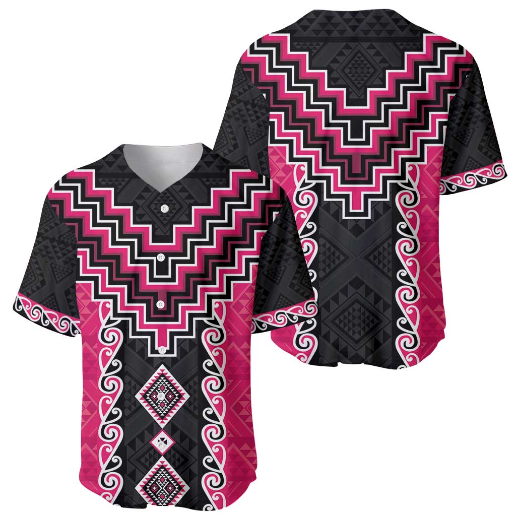 Pink Niho Taniwha Mix Poutama Baseball Jersey Unique Taniko Aotearoa LT01 - Polynesian Pride