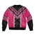 Pink Niho Taniwha Mix Poutama Bomber Jacket Unique Taniko Aotearoa