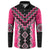 Pink Niho Taniwha Mix Poutama Button Sweatshirt Unique Taniko Aotearoa