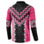 Pink Niho Taniwha Mix Poutama Button Sweatshirt Unique Taniko Aotearoa