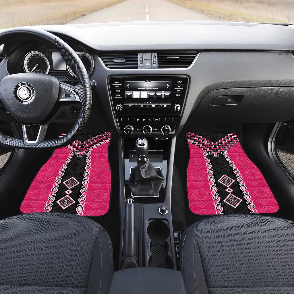 Pink Niho Taniwha Mix Poutama Car Mats Unique Taniko Aotearoa LT01 Set 2pcs - Front Pink - Polynesian Pride