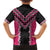 Pink Niho Taniwha Mix Poutama Family Matching Short Sleeve Bodycon Dress and Hawaiian Shirt Unique Taniko Aotearoa