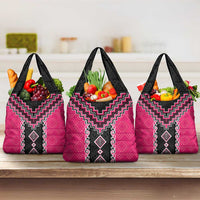 Pink Niho Taniwha Mix Poutama Grocery Bag Unique Taniko Aotearoa LT01 3-pack One Size Pink - Polynesian Pride