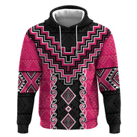 Pink Niho Taniwha Mix Poutama Hoodie Unique Taniko Aotearoa LT01 Pullover Hoodie Pink - Polynesian Pride