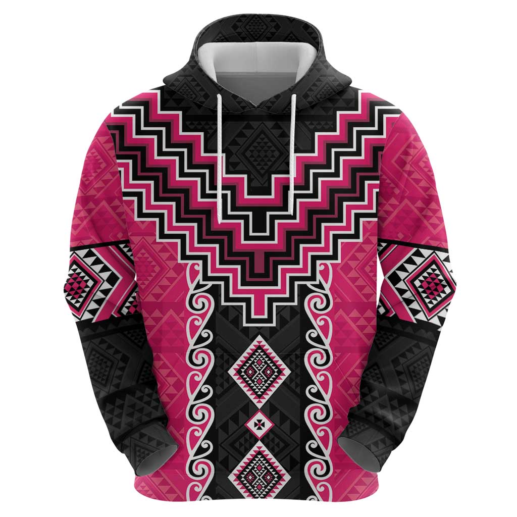 Pink Niho Taniwha Mix Poutama Hoodie Unique Taniko Aotearoa LT01 - Polynesian Pride