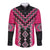 Pink Niho Taniwha Mix Poutama Long Sleeve Button Shirt Unique Taniko Aotearoa