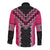 Pink Niho Taniwha Mix Poutama Long Sleeve Button Shirt Unique Taniko Aotearoa