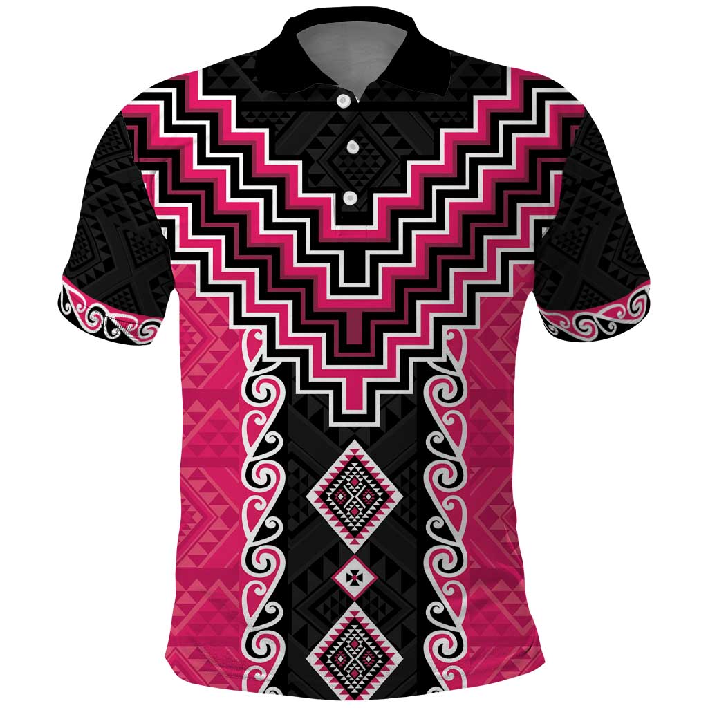 Pink Niho Taniwha Mix Poutama Polo Shirt Unique Taniko Aotearoa LT01 Pink - Polynesian Pride