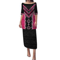 Pink Niho Taniwha Mix Poutama Puletasi Unique Taniko Aotearoa LT01 Long Dress Pink - Polynesian Pride