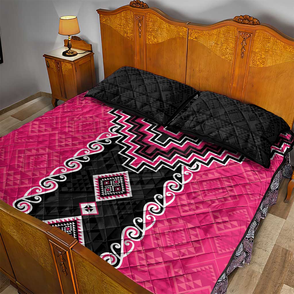 Pink Niho Taniwha Mix Poutama Quilt Bed Set Unique Taniko Aotearoa LT01 - Polynesian Pride