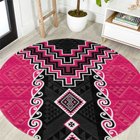 Pink Niho Taniwha Mix Poutama Round Carpet Unique Taniko Aotearoa LT01 Pink - Polynesian Pride
