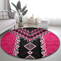 Pink Niho Taniwha Mix Poutama Round Carpet Unique Taniko Aotearoa LT01 - Polynesian Pride