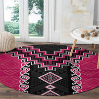 Pink Niho Taniwha Mix Poutama Round Carpet Unique Taniko Aotearoa LT01 - Polynesian Pride