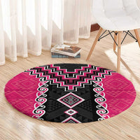 Pink Niho Taniwha Mix Poutama Round Carpet Unique Taniko Aotearoa LT01 - Polynesian Pride