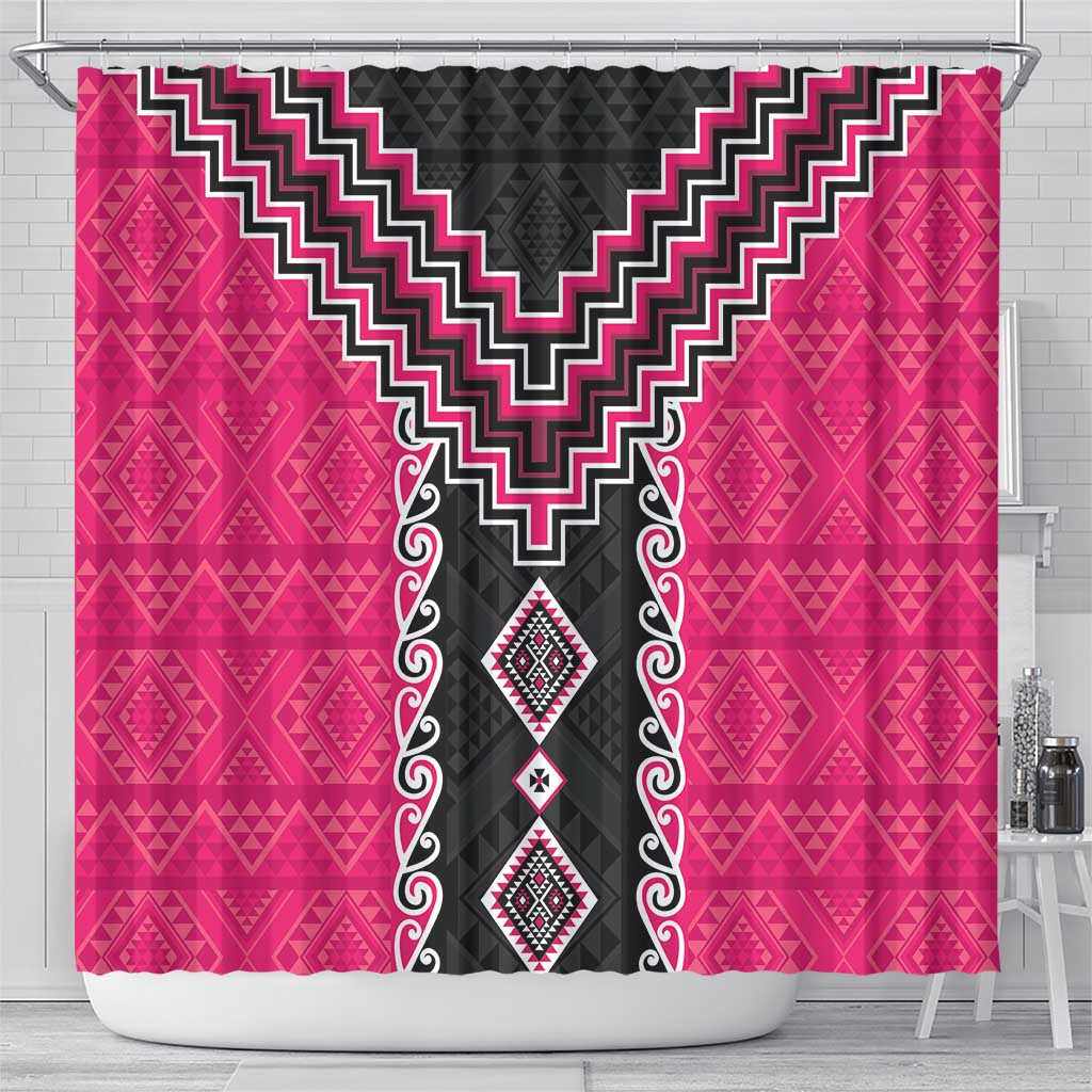 Pink Niho Taniwha Mix Poutama Shower Curtain Unique Taniko Aotearoa LT01 - Polynesian Pride