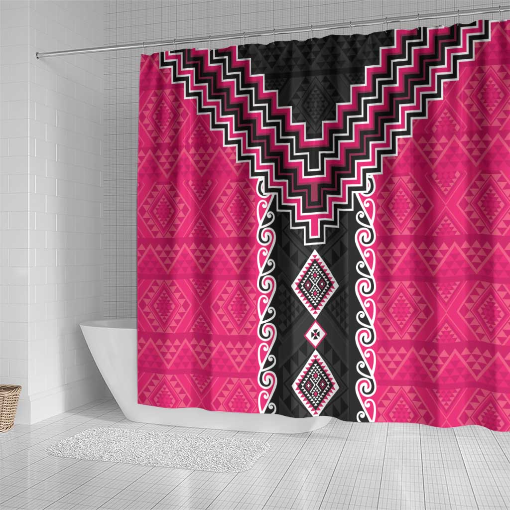 Pink Niho Taniwha Mix Poutama Shower Curtain Unique Taniko Aotearoa LT01 - Polynesian Pride