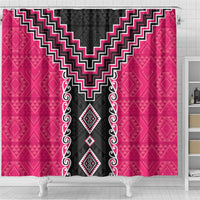 Pink Niho Taniwha Mix Poutama Shower Curtain Unique Taniko Aotearoa LT01 - Polynesian Pride