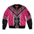 Pink Niho Taniwha Mix Poutama Sleeve Zip Bomber Jacket Unique Taniko Aotearoa