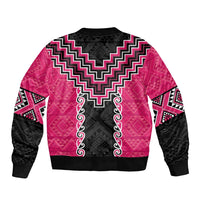 Pink Niho Taniwha Mix Poutama Sleeve Zip Bomber Jacket Unique Taniko Aotearoa LT01 - Polynesian Pride