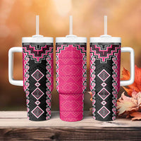 Pink Niho Taniwha Mix Poutama Tumbler With Handle Unique Taniko Aotearoa LT01 - Polynesian Pride