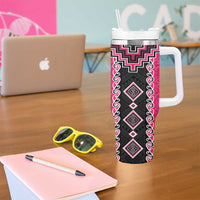 Pink Niho Taniwha Mix Poutama Tumbler With Handle Unique Taniko Aotearoa LT01 - Polynesian Pride