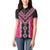 Pink Niho Taniwha Mix Poutama Women Polo Shirt Unique Taniko Aotearoa