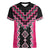 Pink Niho Taniwha Mix Poutama Women V-Neck T-Shirt Unique Taniko Aotearoa